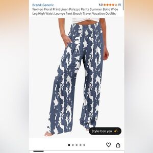 Women's Large Blue and White Palazzo Pants